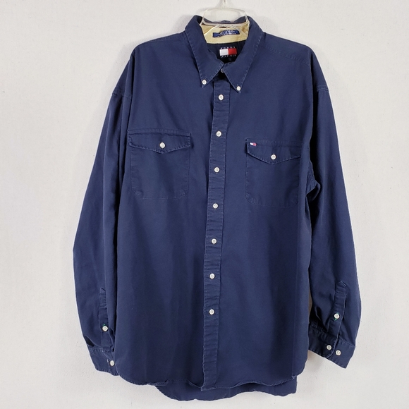 Vintage Tommy Hilfiger Navy Blue Shirt 100% Cotton - Picture 2 of 11